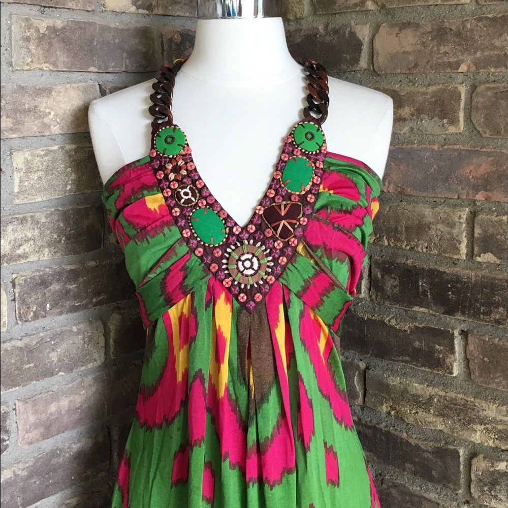 Anthropologie Ranna Gill Beaded Boho Dress M View 3